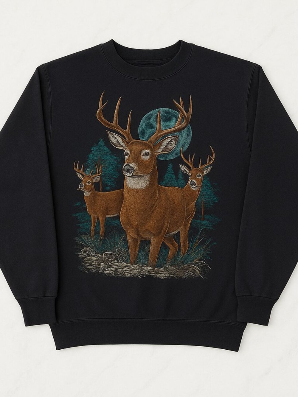 Vintage Cotton Grove Designs Deer Buck Moon Sweatshirt Black